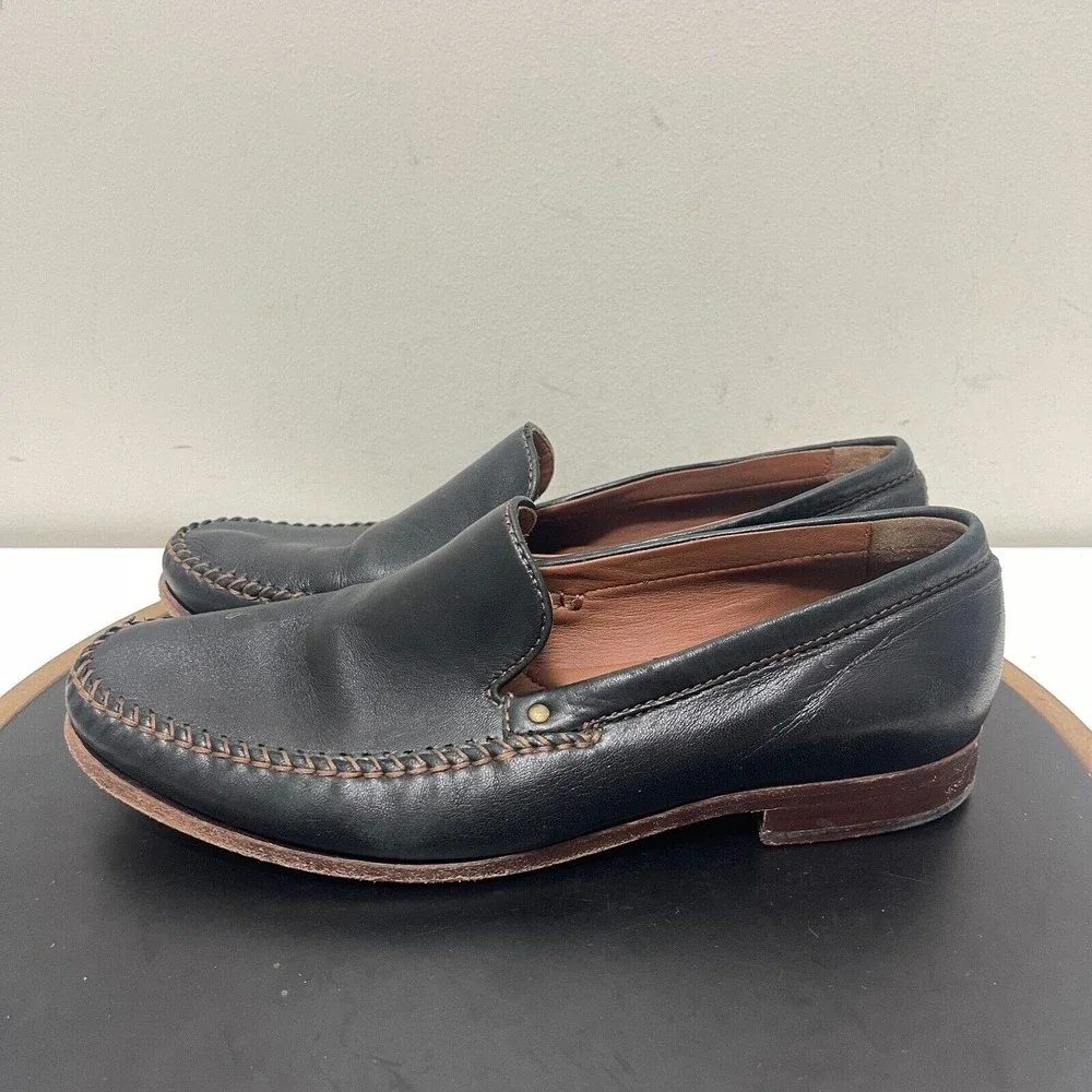 Trask Loafers Men 9.5 M Moc Toe Slip On Leather Dress Casual Shoes Black Classic